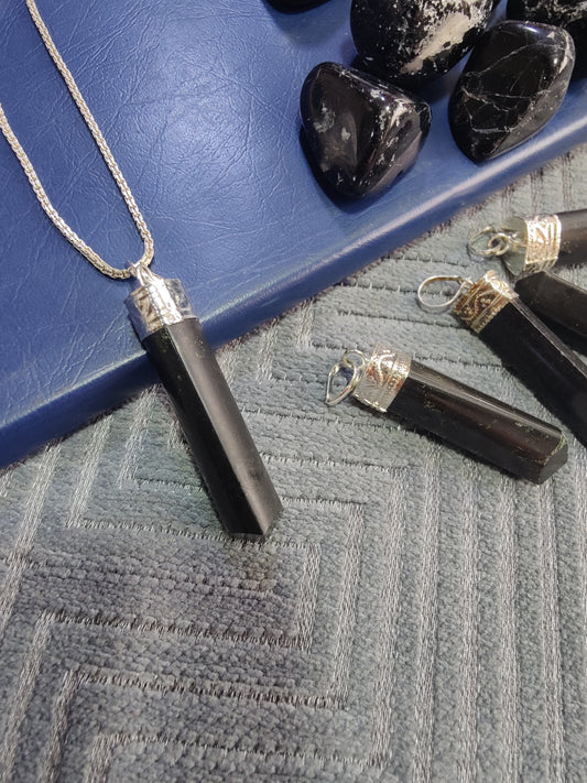 Evil Eye Protection Black Tourmaline Pencil Pendant