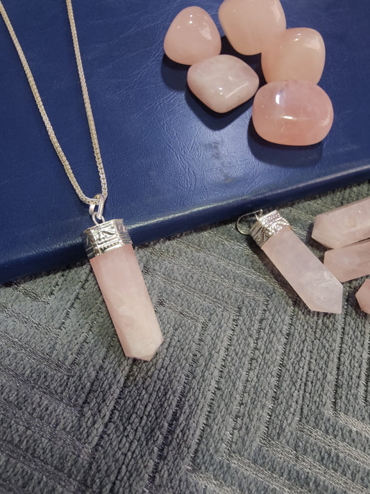 Attract Love Rose Quartz Pencil Pendant